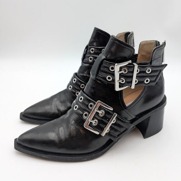 Steve Madden Grazia Pointed Toe Moto Bootie Women's Black Size US9.5M EU40 - Picture 1 of 12